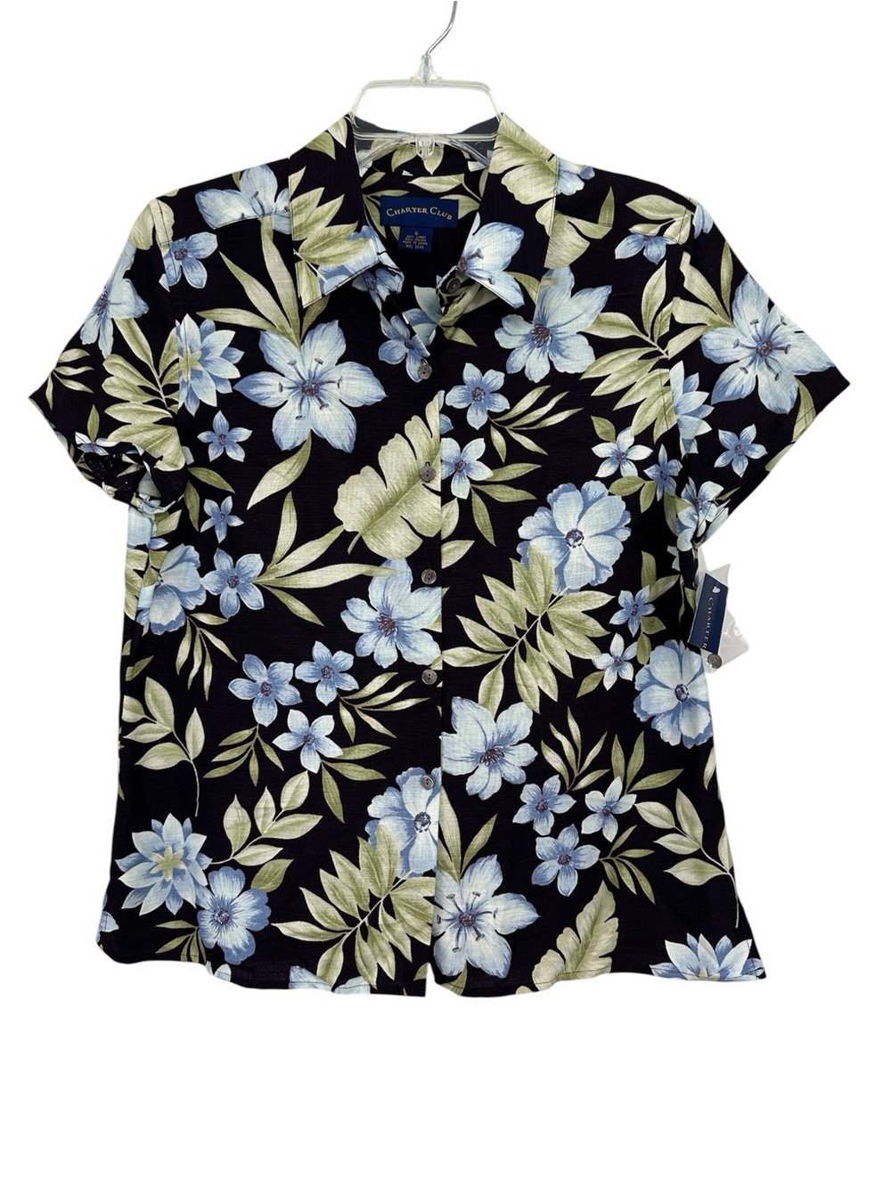 NWT Charter Club Shirt Linen Rayon Tropical Floral Print Women’s Size 6